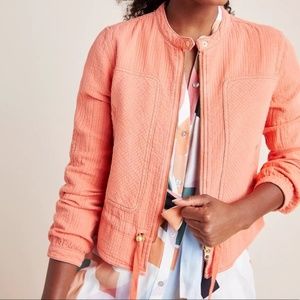 NWOT Anthropologie Joyce Textured Moto Jacket Mango Orange Size Medium